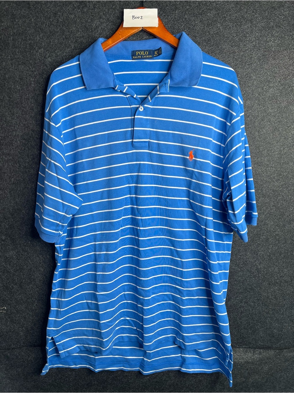 Polo Ralph Lauren Polo Blue Striped Shirt Mens XLT Orange Pony Logo Baggy Preppy